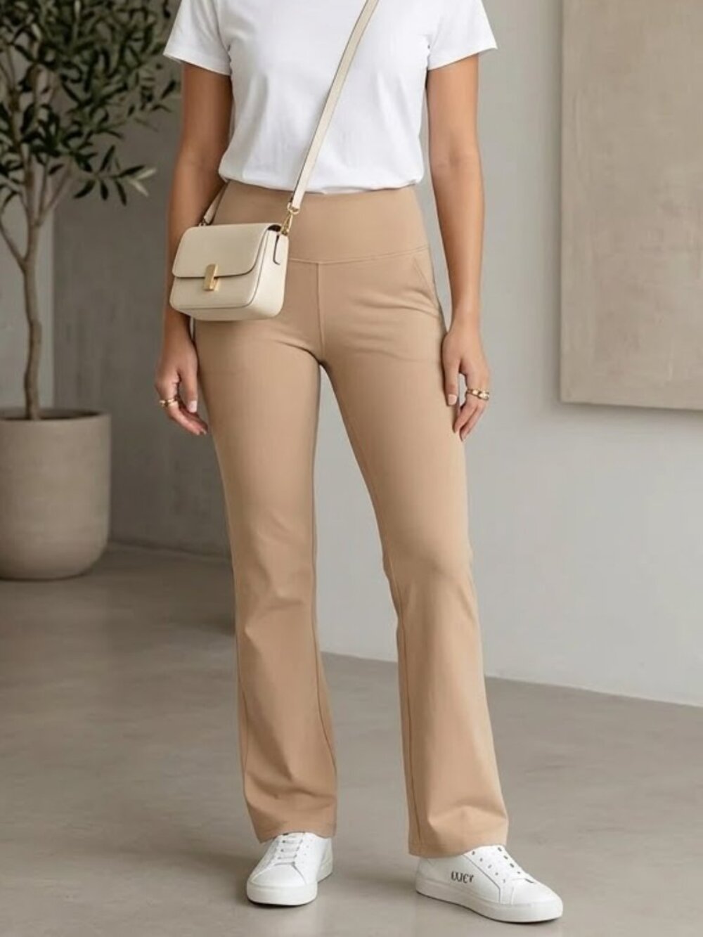KiraGrace Beige Perfect Flare Pull On Pants Size Small Pilates Princess Capsule - Picture 2 of 5
